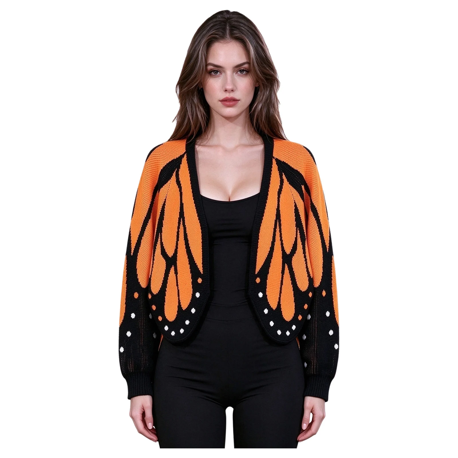Women's Aesthetic Butterfly Wing Cape Knitted Cardigan Irregular Hem Color-blocked Loose Sweater Coat for Halloween Themed Party