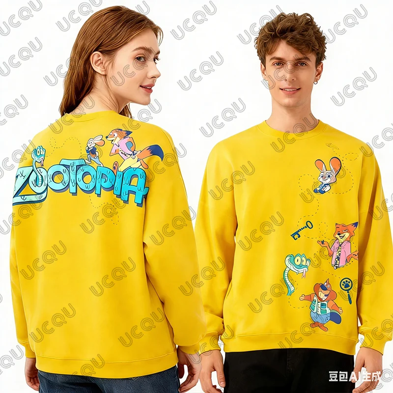2026 ديزني Zootopia 2 طباعة الأزواج هوديس للنساء الرجال الخريف الشتاء طويلة الأكمام البلوز بلوزة كاجوال المتضخم القمم #4