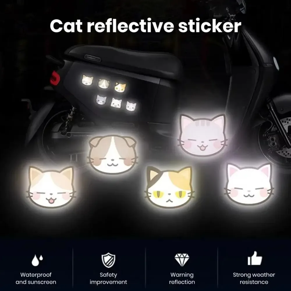 

Decoration Stickers Cartoon Cat Reflective Stickers Self-Adhesive Waterproof Motorcycle Helmet Stickers Cat Style