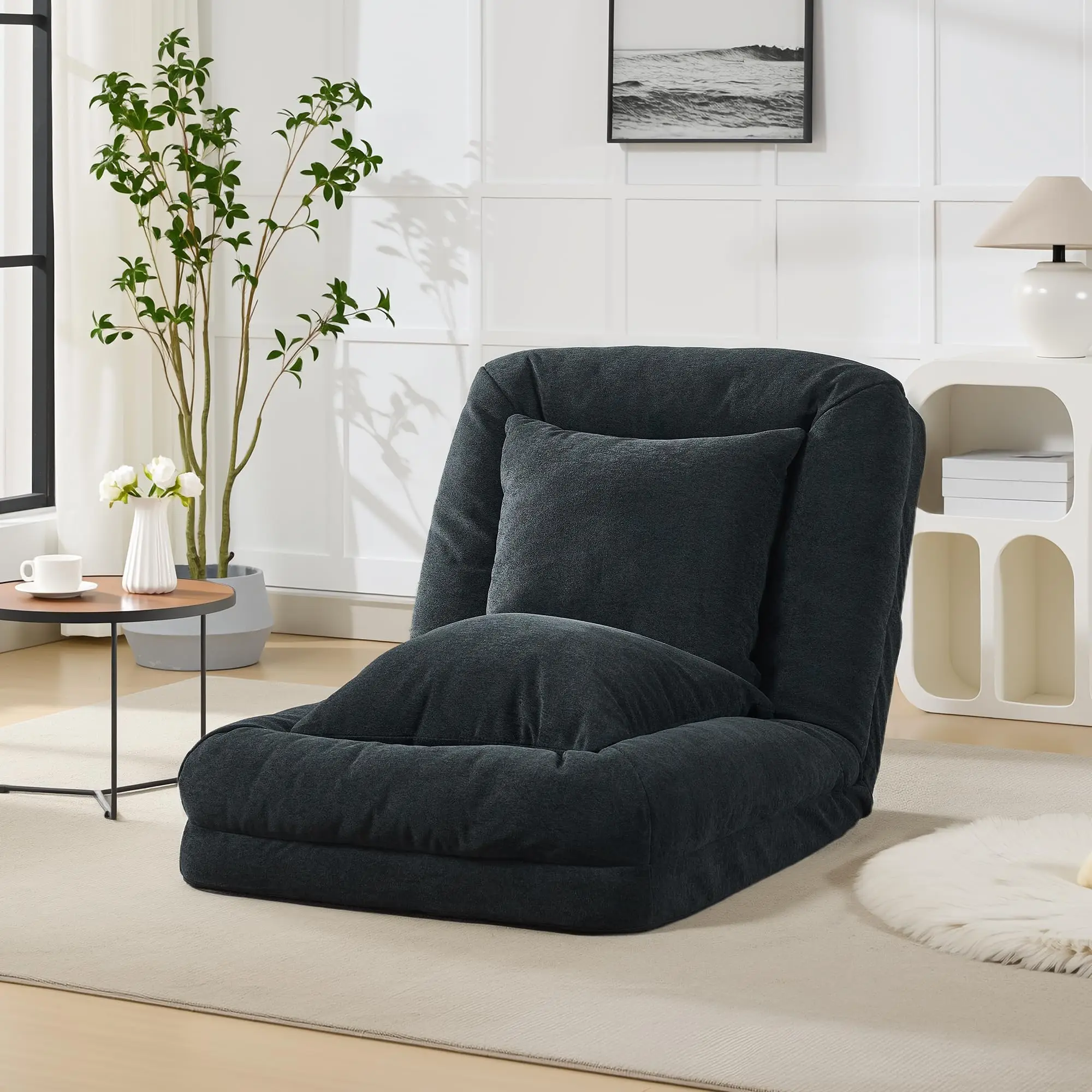 Upholstered Human Dog Bed For Adults And Pets Large Bean Bag Bed With 5 Adjustable Positions 2 Soft Pillows Chenille Tatami Bean Bag Lounge Chaise With Memory Foam For Bedroom Living Room Office