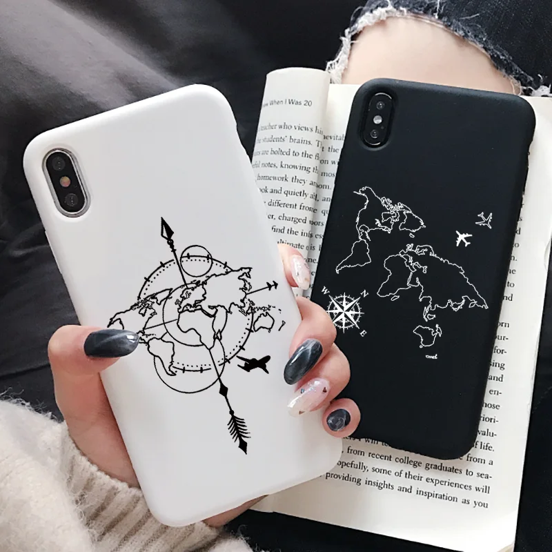 For iPhone 13 15 16 Pro Case World Map Travel Couple Cover For iPhone 14 12 11 Pro Xs Max Mini X XR 8 7 Plus SE Paired Fundas