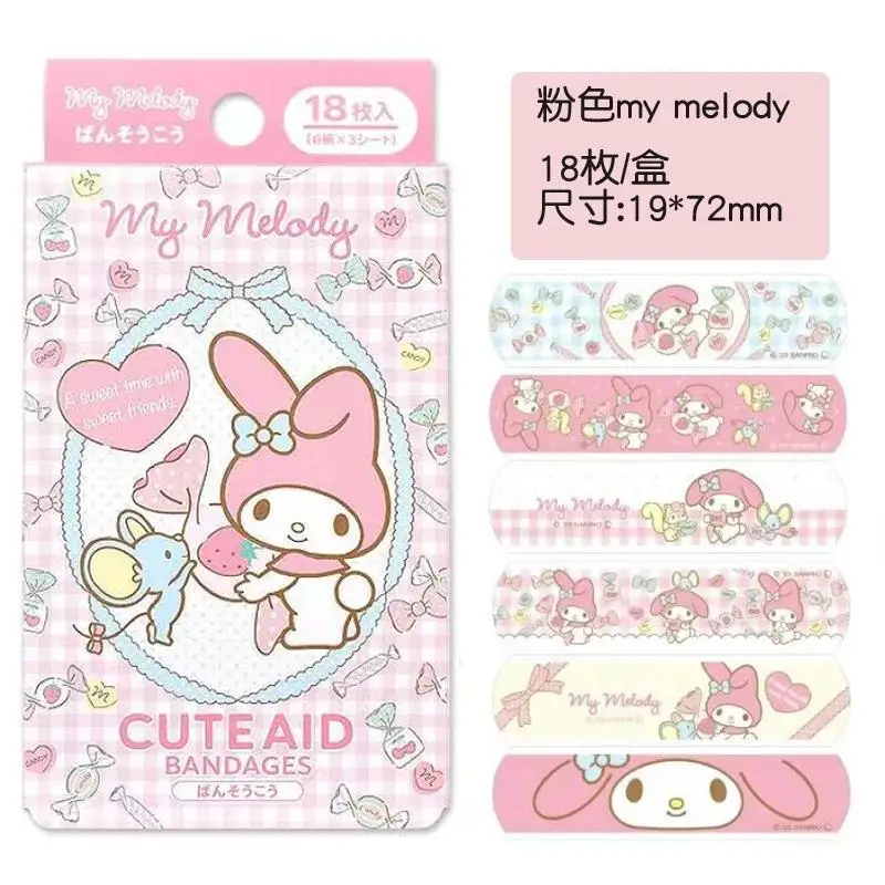 18Pcs Sanrio Band Aids Kawaii Miniso Mymelody Cinnamoroll Japanese Home Cartoon Waterproof Breathable Wound Patch