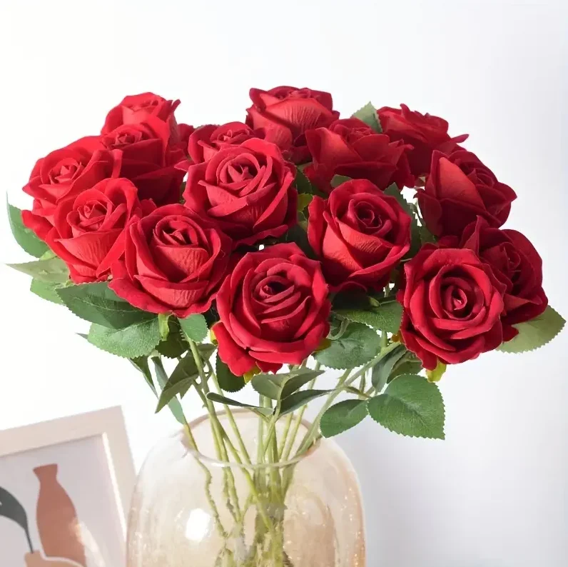 3/5 Stück lebensechte künstliche blaue Rosenblüten, Seidenblumenzweig für Zuhause, Hochzeit, Brautstrauß, Valentinstag, Party-Dekoration – Detail 4