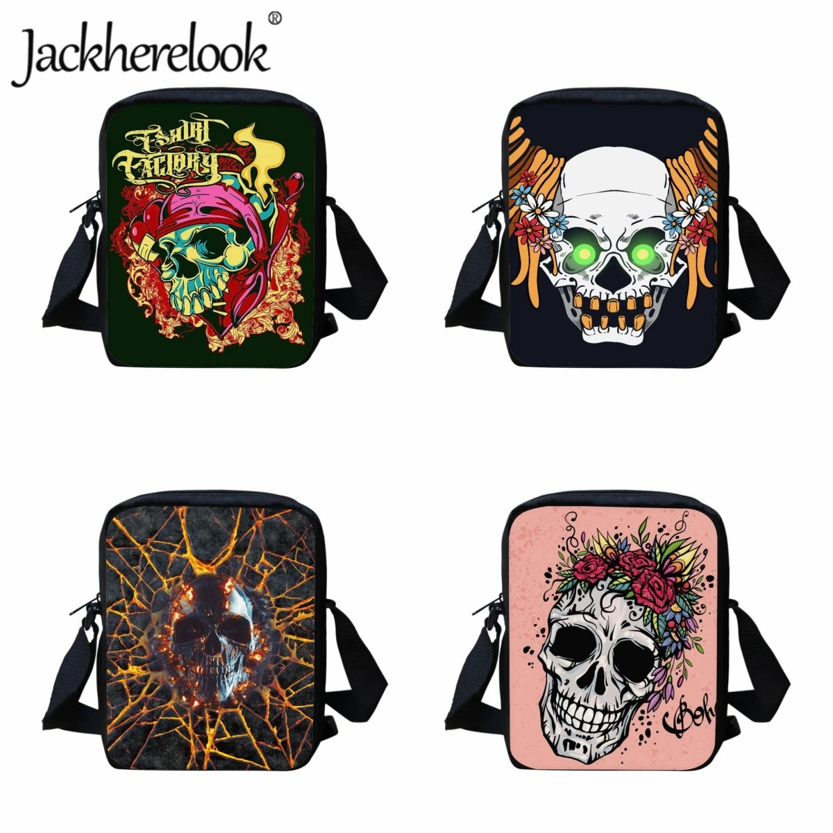 

Jackherelook Gothic Skull Messenger Bags Children School Bags Fashion Teenagers Crossbody Bags High Student Travel Shoulder Bag