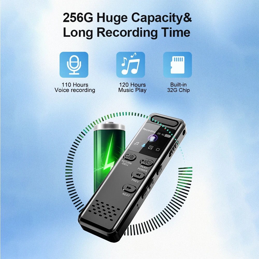 تسجيل صوتي V75 مع جهاز تسجيل الصوت الرقمي المنشط لتقليل الضوضاء الإملاء مسجل صوت 110 ساعة