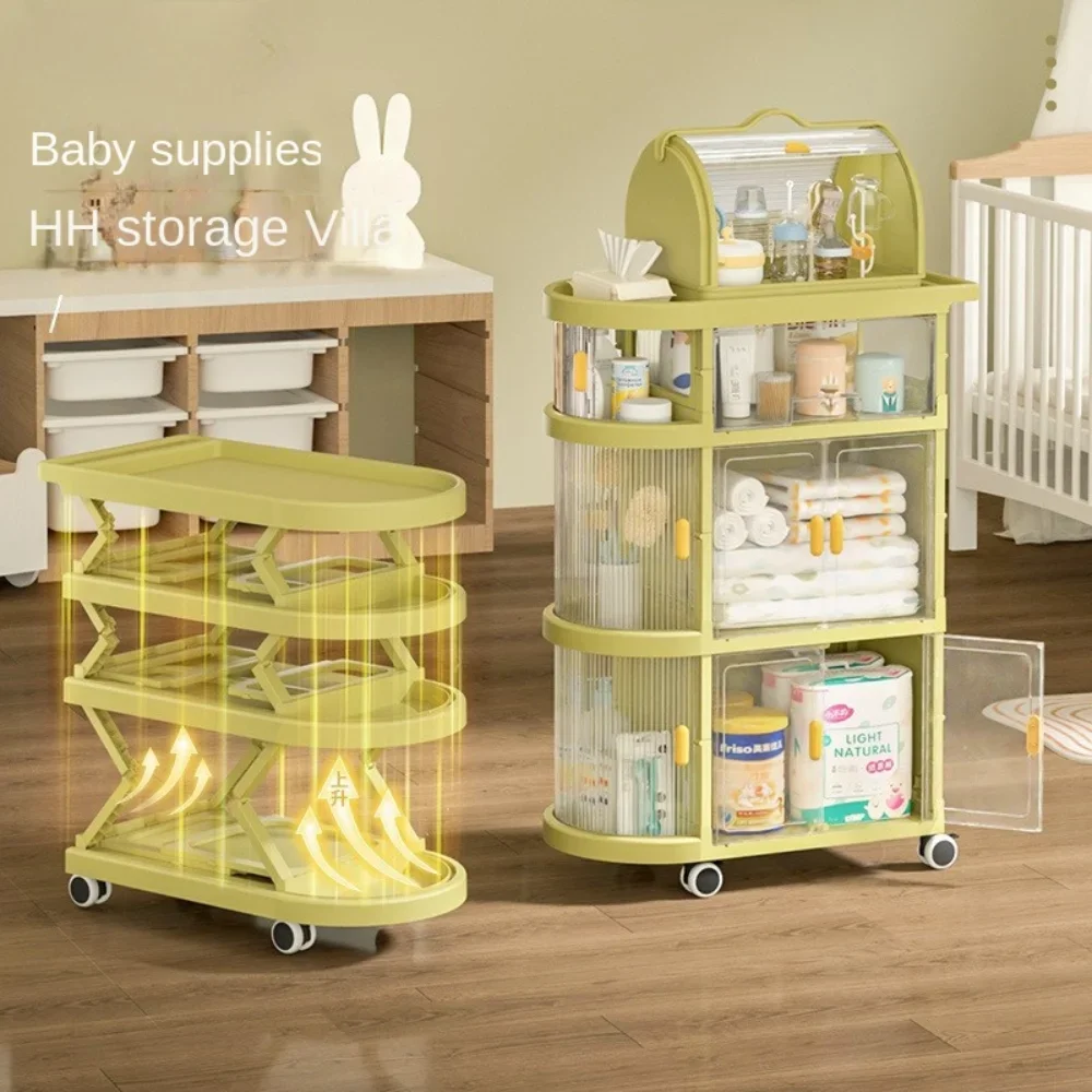 Folding Trolley Baby Racks with Wheels Mobile Baby Auxiliary Cart Multi-Layer Supplies Snack Sundries Storage Shelves Organizer