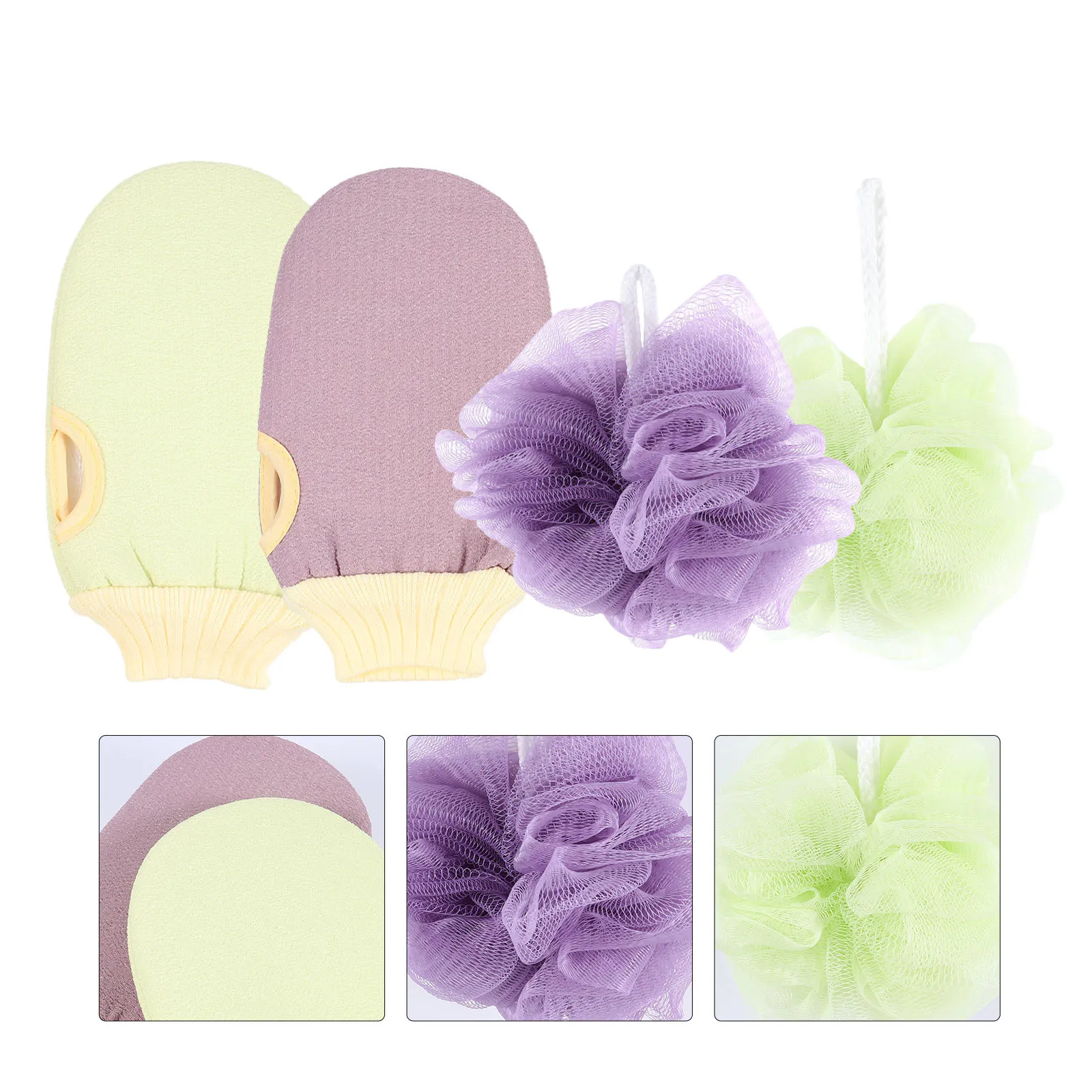 

4pcs Exfoliating Bath Gloves Mesh Pouf Shower Scrubber For Back Cleaning Body Sponge Wearable Design Travel Bathing Gift