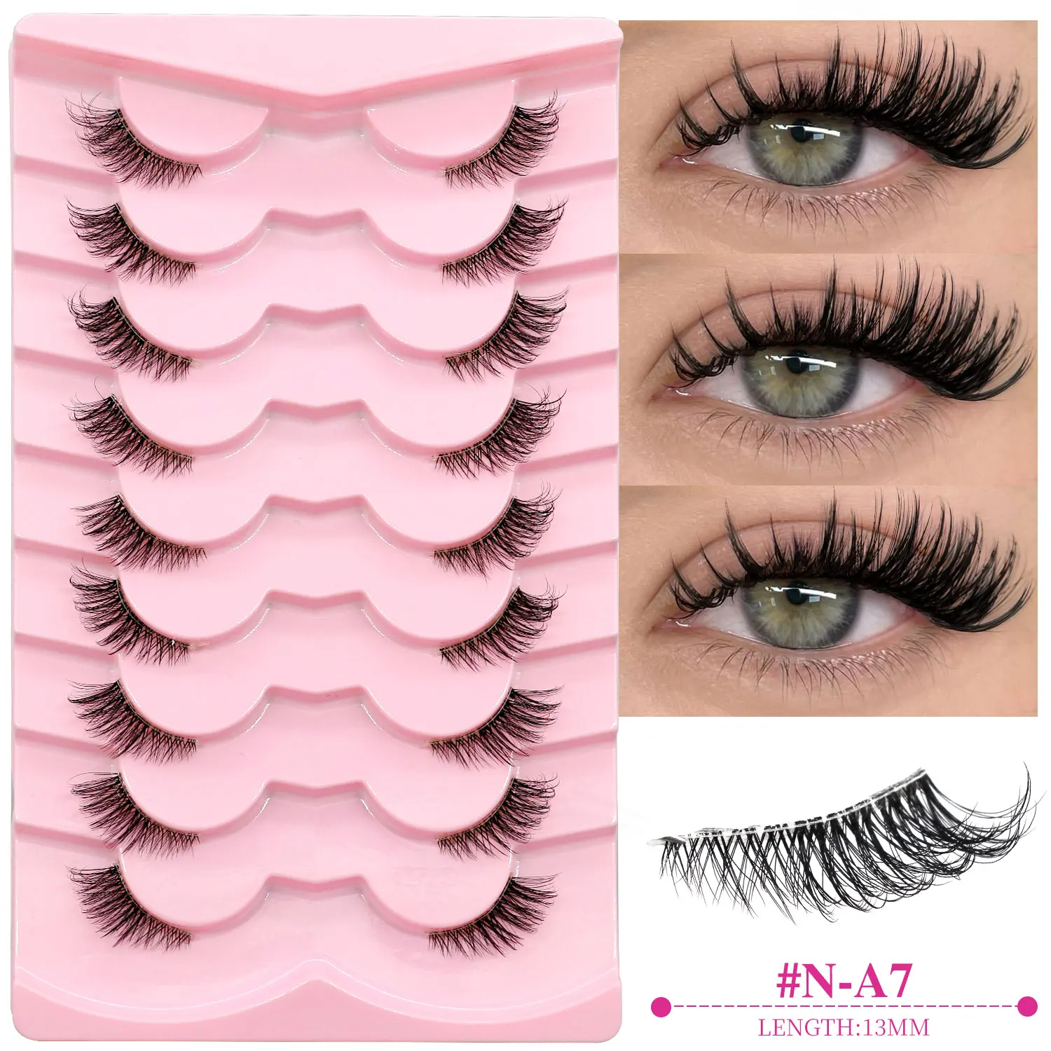 Veltrinay natürliche halbe Wimpern, Katzenwimpern, weich, dünn, mit klarem, unsichtbarem Band, wiederverwendbares Make-up aus künstlichem Nerz – Detail 11