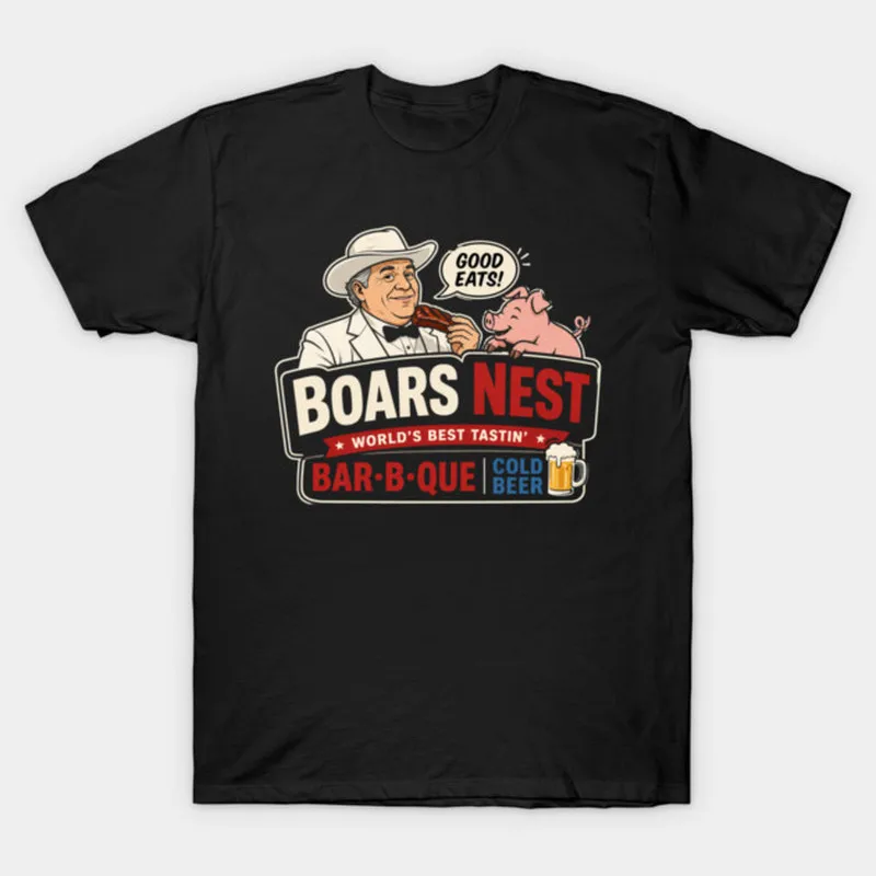 Retro Dukes of Hazzard Vintage Hazzard County Racing Graphic T-Shirt, Boars Nest Bar-B-Que Boss Hogg Classic 80s TV Fan Gift