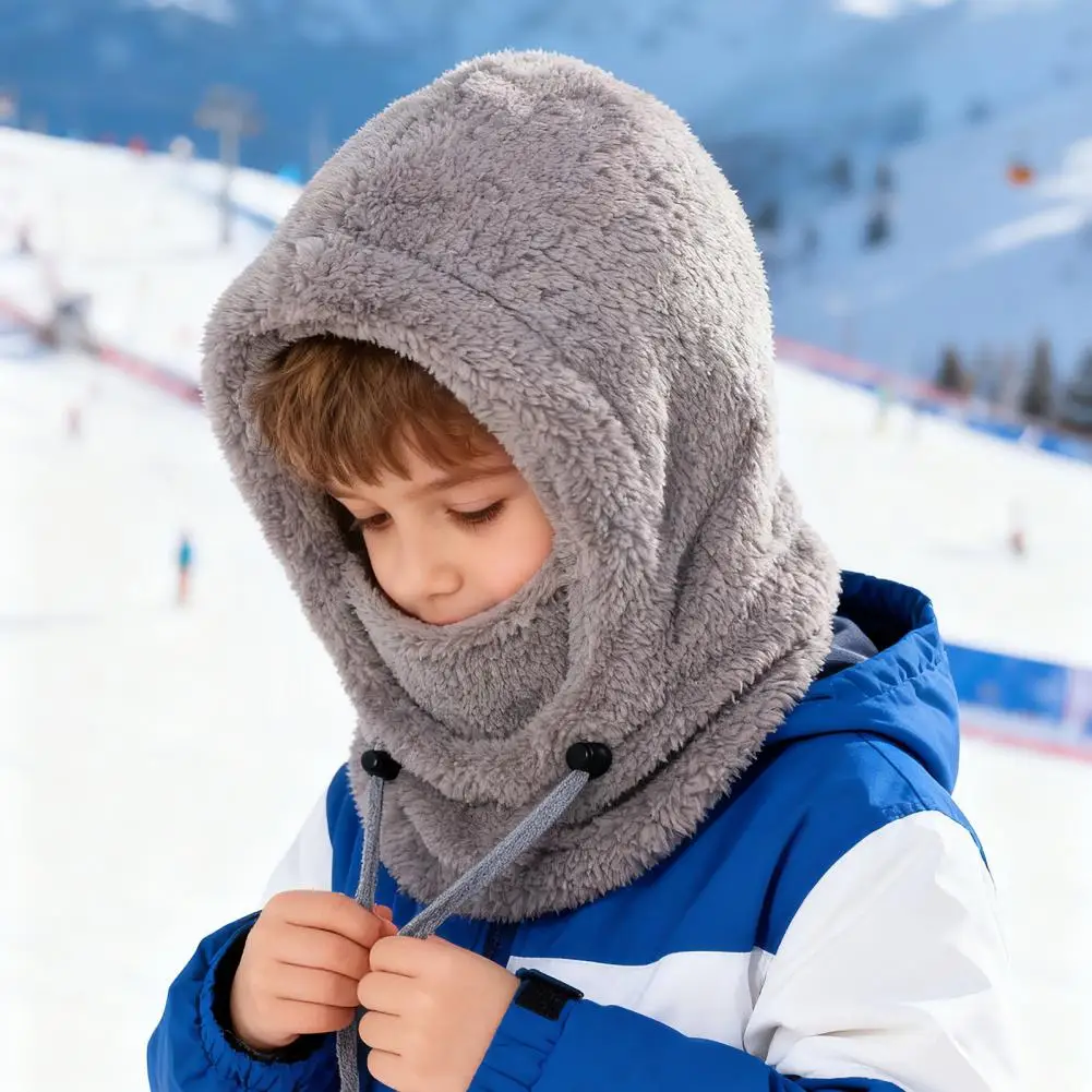 Warm Kids Winter Hat Kids Ski Hat Kids 3-in-1 Ski Guard Hat with Windproof Furry Face Mask Warm Hooded Scarf Neck Warmer Winter
