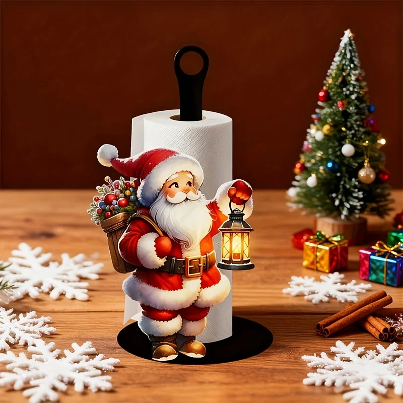 2/1 Piece Set Santa Claus Kitchen Paper Towel Holder, Desktop Countertop Roll Paper Holder for Storage, Cloth Storage Rack, Santa Claus Fun Design, for Kitchen, Bathroom, Living Room, Dining Room, Christmas Warm Decora