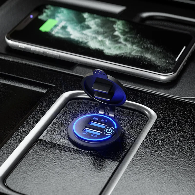 Car Charger Quick Charge 3.0 Dual USB Socket 12V/24V USB Fast Charger Socket Waterproof with Touch Switch Electronic Lighter
