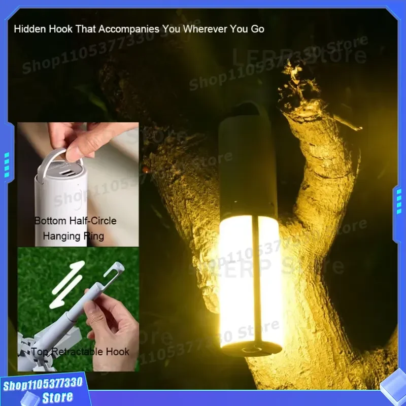 Portable Folding Camping Lantern Large Capacity Emergency Light USB Rechargeable Flashlight Hanging Tent Lamp for Outdoor