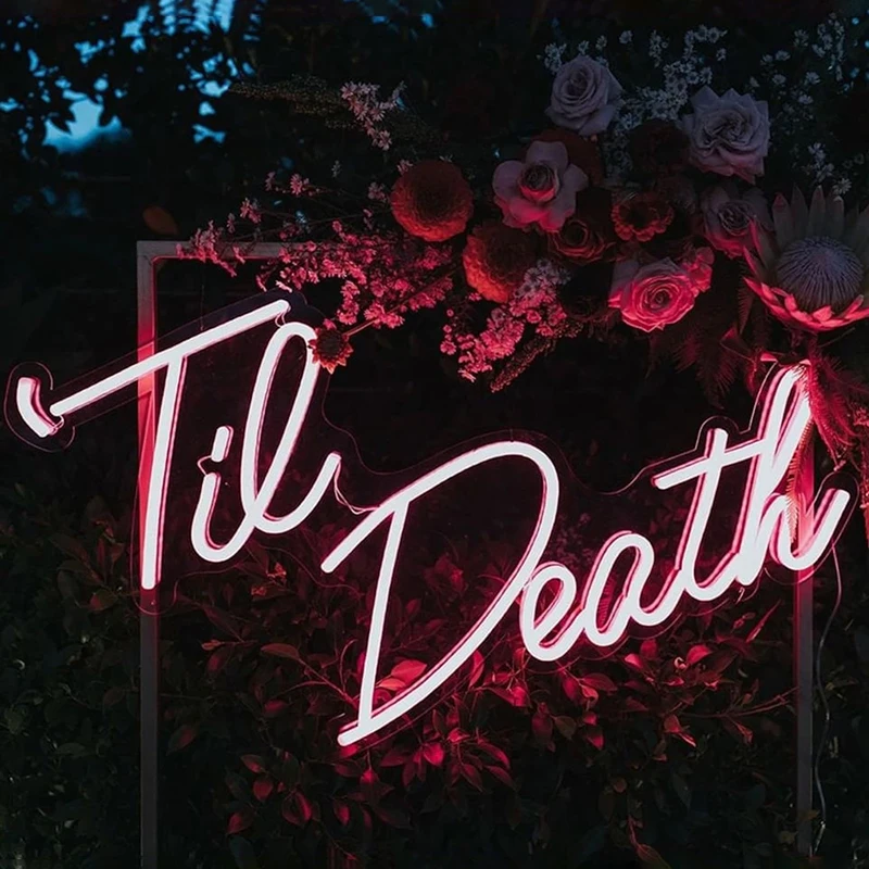 Custom Neon Sign Til Death Wedding Neon Signs Personalized Gothic LED Wedding Backdrop Home Room Wall Decoration Neon Lights