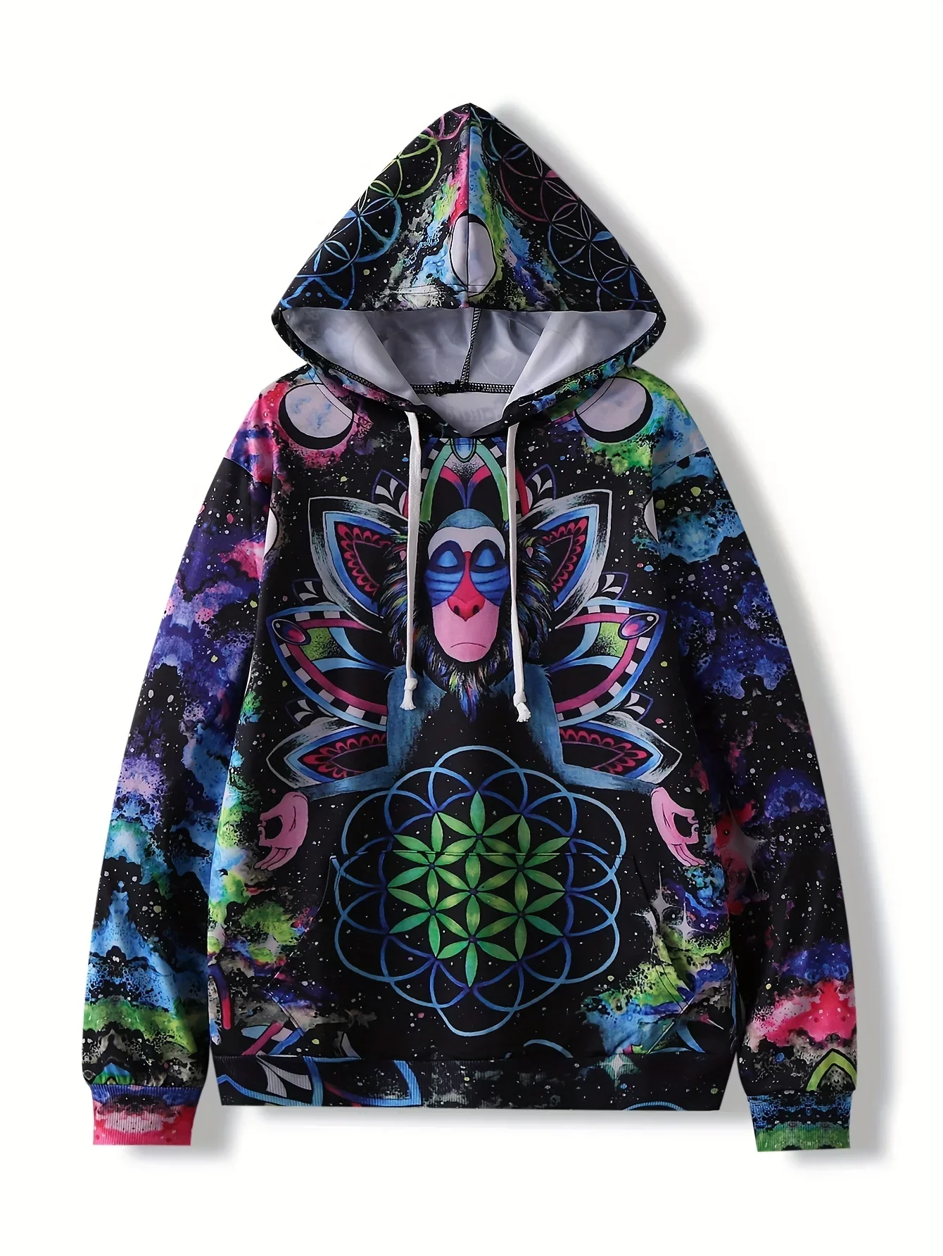 3D Graphic Print Drawstring Loose Hoodie Casual Hooded Pocket Fashion Long Sleeve Sweatshirt Women\'s Clothing