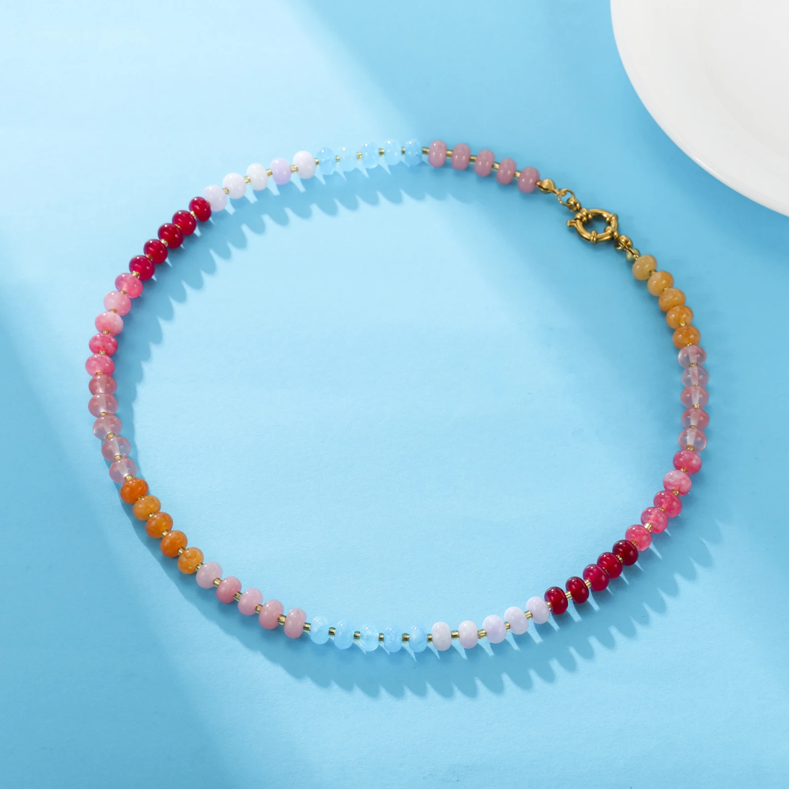 مجوهرات متدرجة من الحجر الطبيعي 2 في 1، سوار مطرز بألوان قوس قزح بطبقة واحدة هدية للنساء