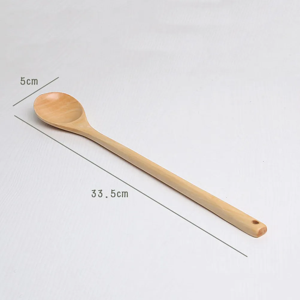 4Pcs High Quality Wooden Kitchen Spoon Set Extra Long Handle Smooth Edges Polished Surface Heavy Duty Mixing Stirring Serving
