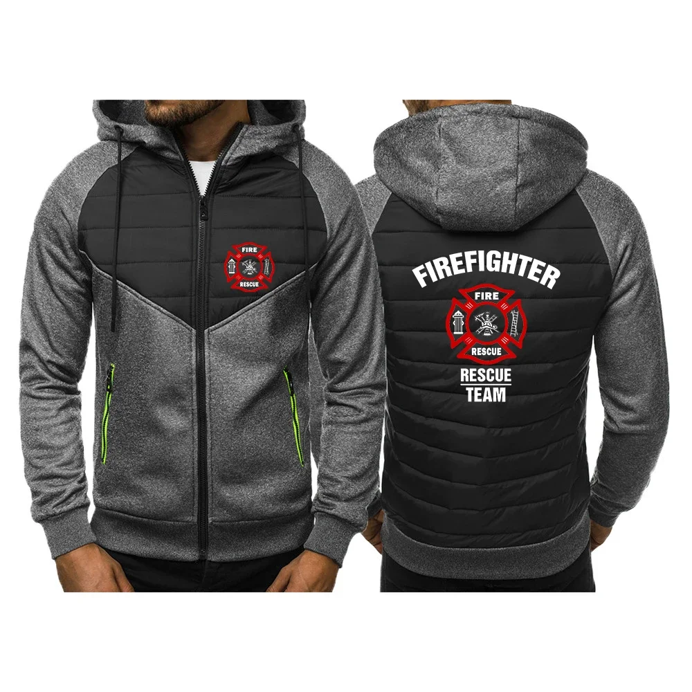 2024 Spring Autumn Men's Firefighter Rescue Team Logo Printing Fashion Warm Hooded  Loose Comfortable Popular Cotton Jacket Coat