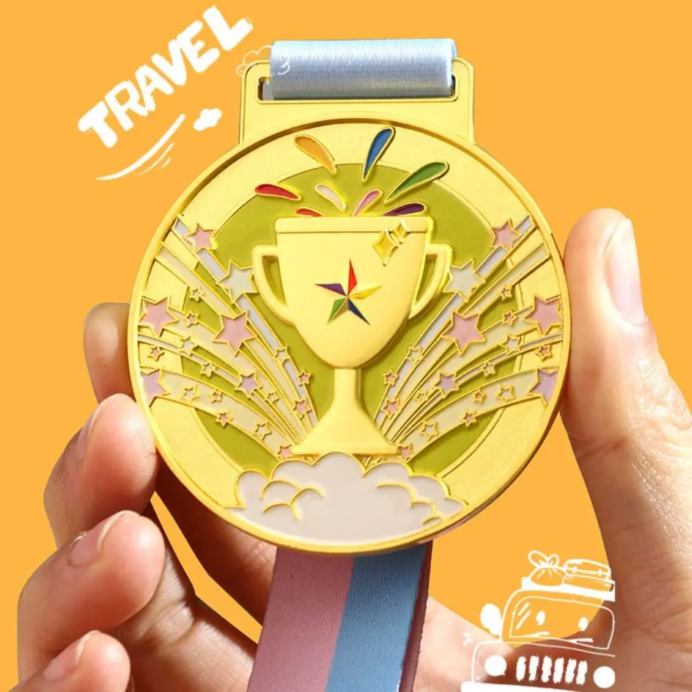 1Pc Gold Silver Bronze Children's Metal Medals 65mm with Neck Ribbon Award Medals Sports Medals