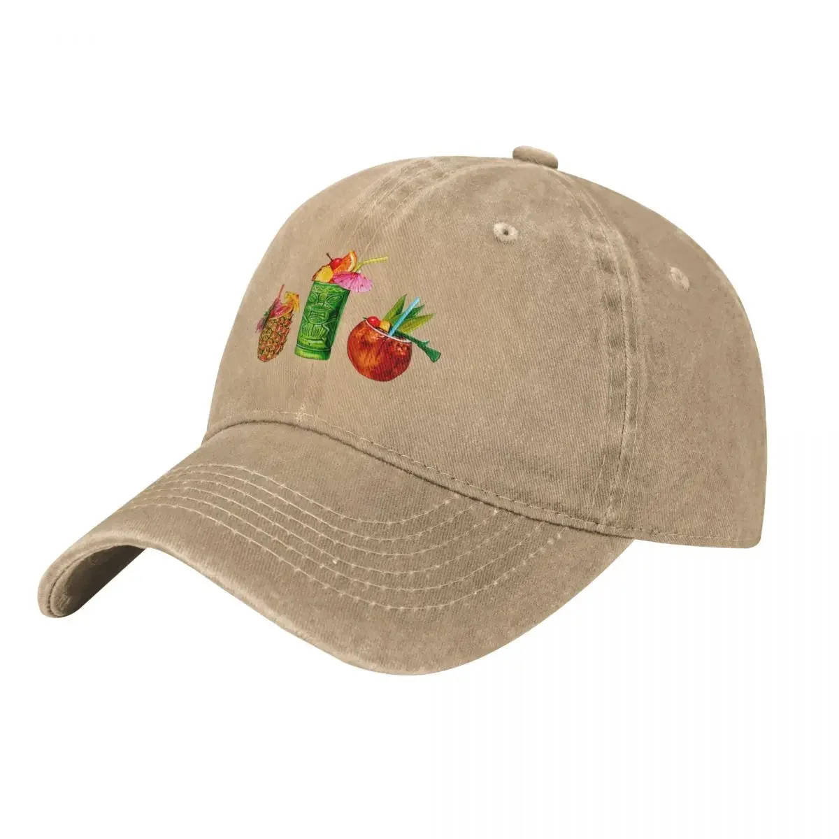 

Tiki Cocktail Pattern - Yellow Baseball Cap Hat Baseball Cap luxury woman cap Men's Baseball Women's