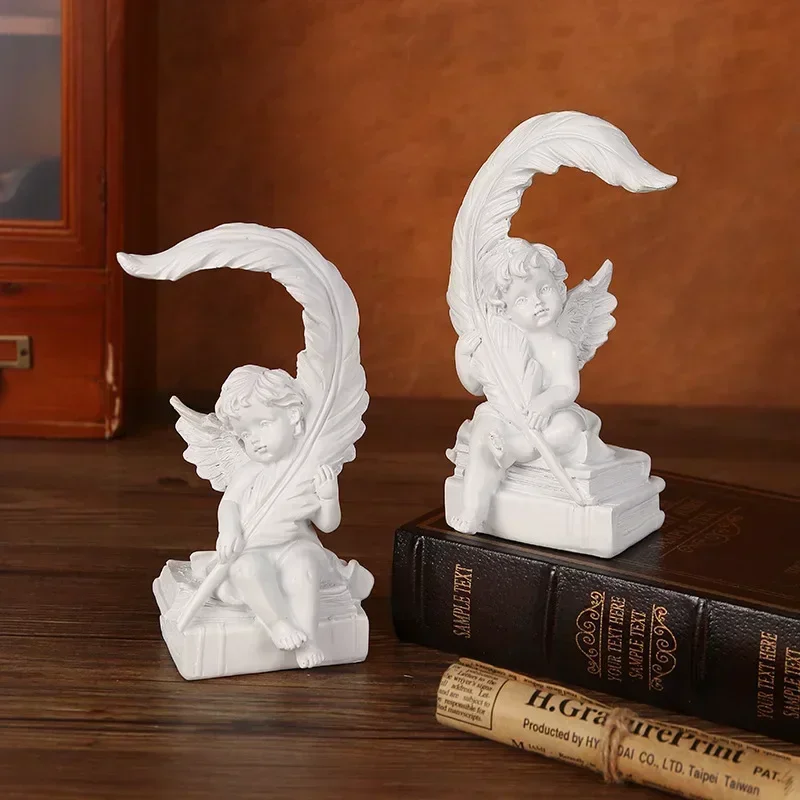 Romantic Feather Angel Resin Statue European Entrance Living Room Bedroom Desktop Dining Table Home Crafts Decorative Ornament