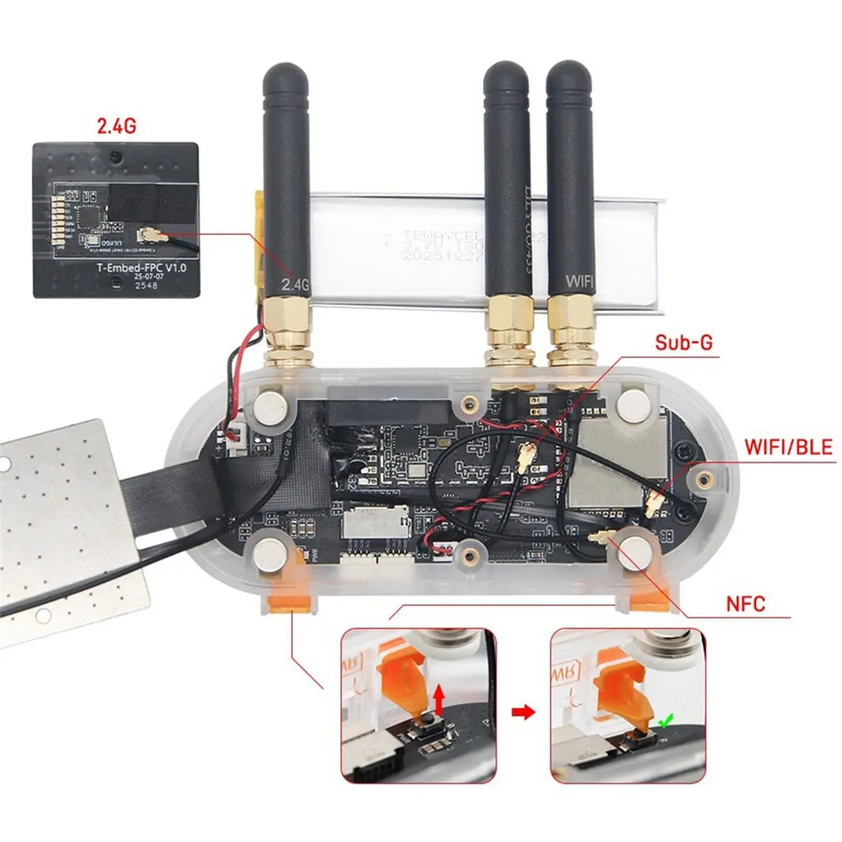 DT75BG For T-Embed CC1101 Plus Case External Antenna Upgrade Shell Kit with Antenna for Internal Antenna Version B