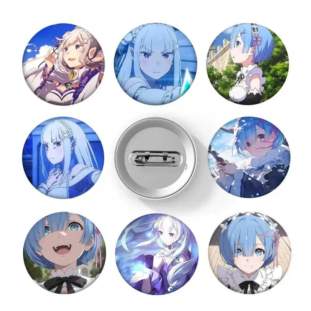 1 Stück Anime Re Zero Starting Life In Another World Style Abzeichen Broschen für Rucksackdekoration Runde Emaille-Pins für Accessoires