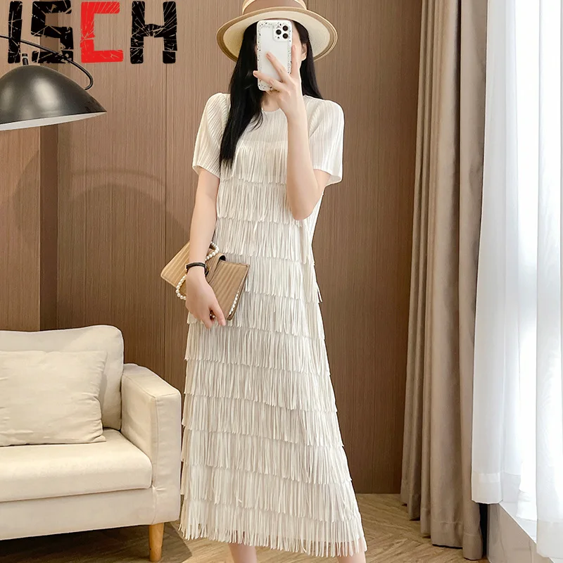 

Pleats Pleated 2024 Summer High End Fashionable Temperament Tassel Outwear Dresses Women Elegant Gentle Pleated Straight Skirt