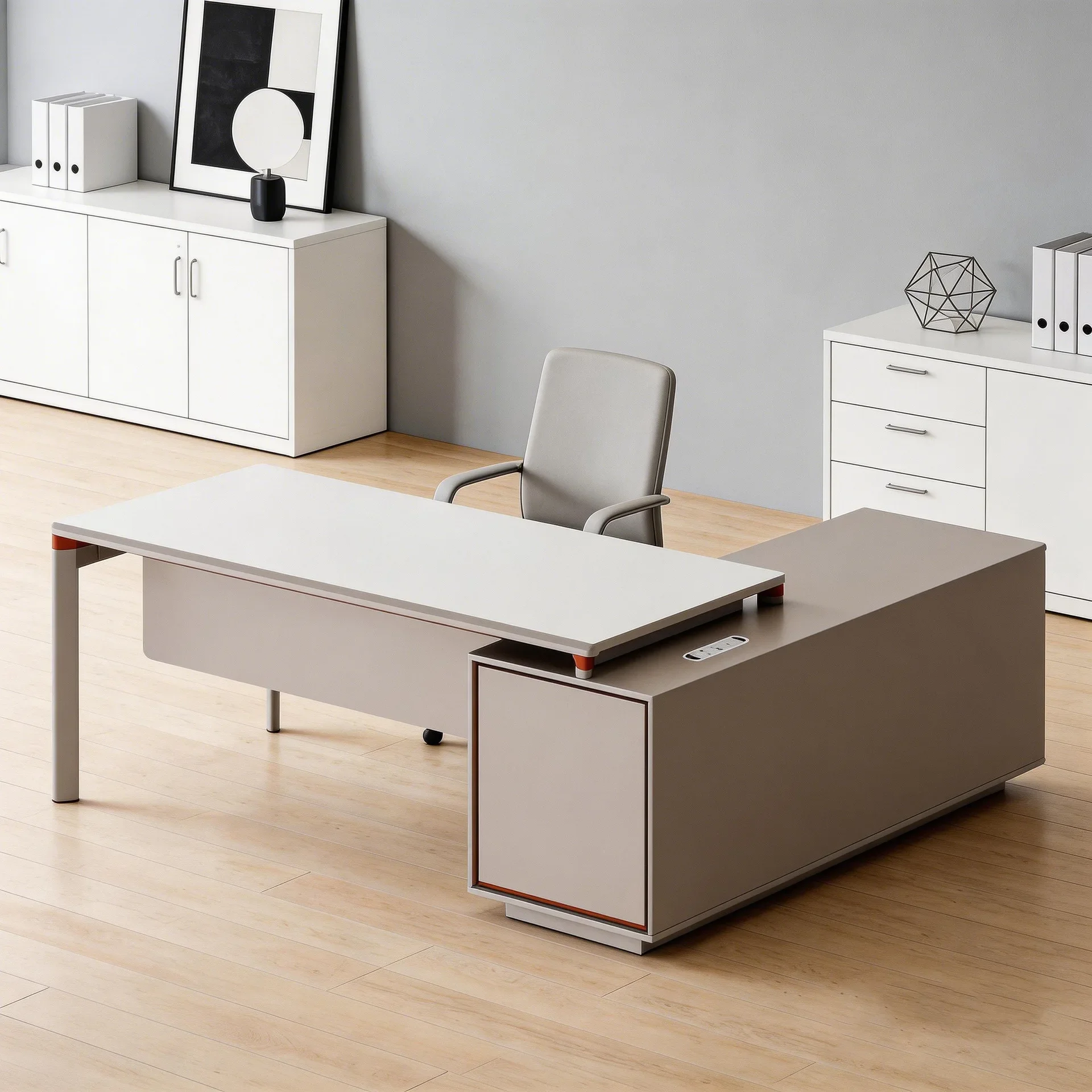 Simple desk manager supervisor executive desk file cabinet computer desk