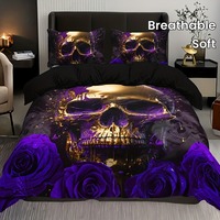3pcs Purple Skull 3D Printed Bedding Set Luxury Soft Duvet Cover King Queen Twin Single Size Birthday Gift for Boy Bedroom Decor