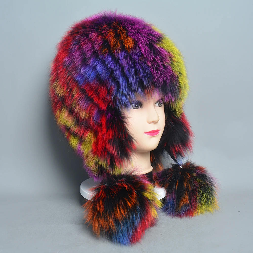 Hot Sale Winter Hat 100% Real Natural Silver Fox Fur Women\'s Knitted Fur Cap Women Hat Fox Fur Hat Female Ear Warm Winter Must