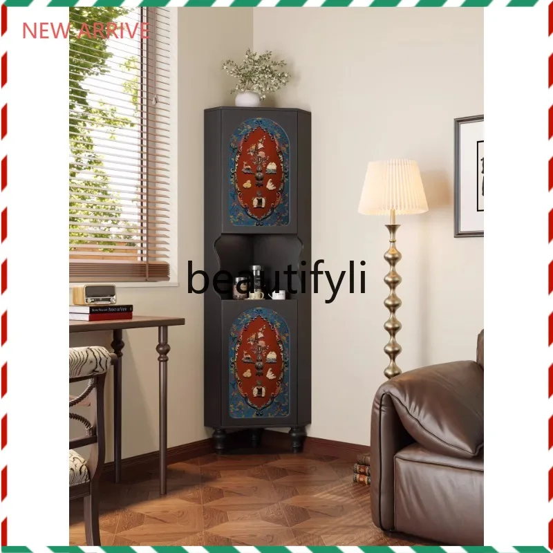 

D2520 Угловой шкаф в средневековом стиле из цельного дерева в стиле ретро, угловой шкаф для гостиной, треугольный шкафчик для хранения