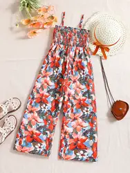 Summer Girls' Jumpsuit For Leisure Vacation, Fashionable And Affordable Flower Print Camisole Jumpsuit