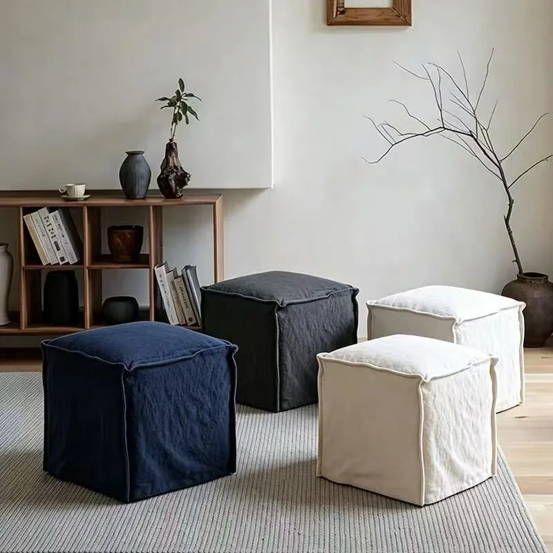 Wabi Silent Wind Fabric Sofa Foot Pedal Removable Washing Changing Shoe Stool Living Room Lazy Sofa Foot Stool Minimalist Floor