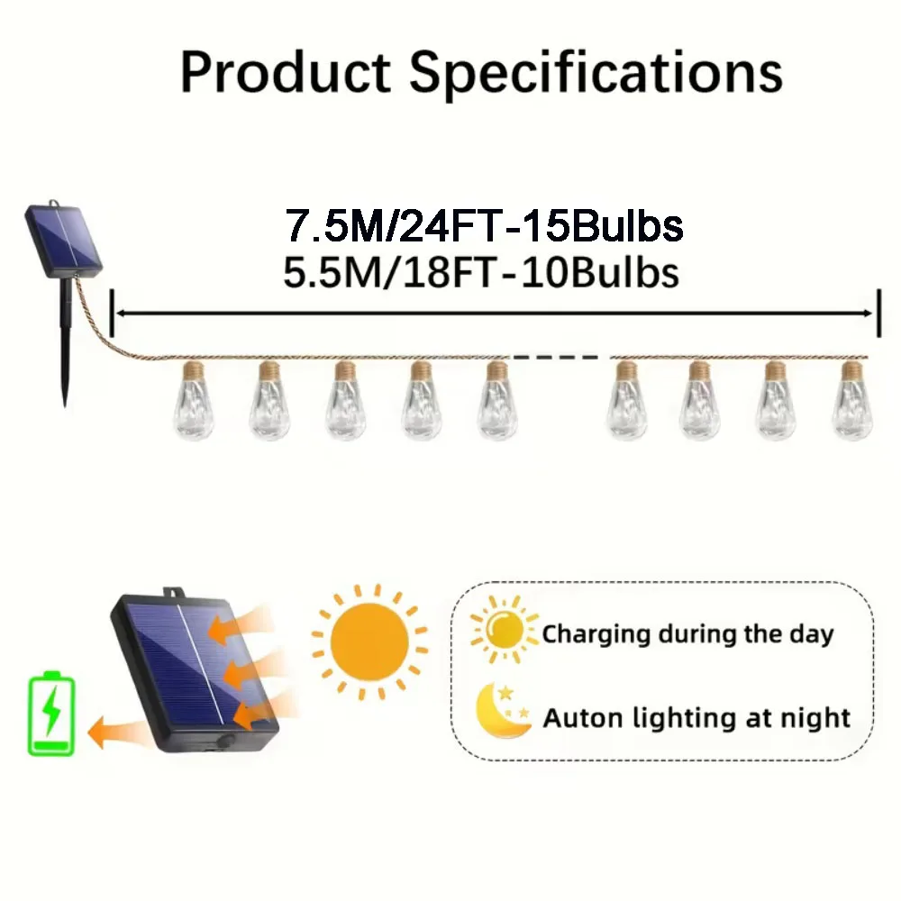 16/10 LED Solar Hemp Rope Fairy String Lights Waterproof Outdoor Decorative Lights With 8 Modes For Patio Garden Party Decor image 6