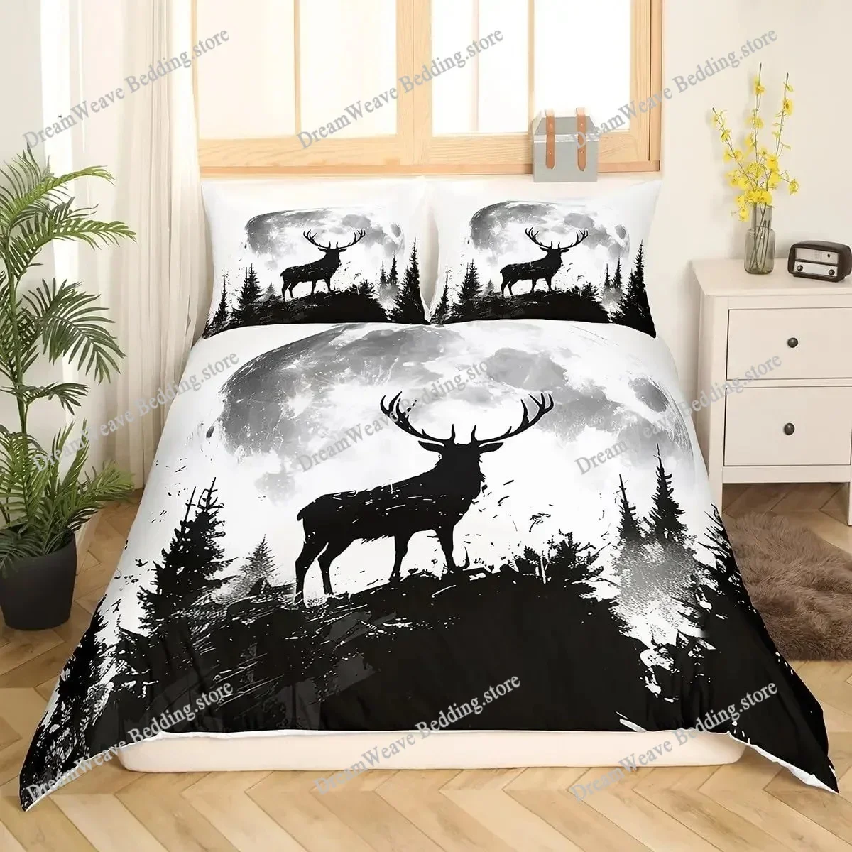 

Deer Elk Duvet Cover King Queen Farm Deer Forest Comforter Cover Moose Wildlife Animal Bedding Set Camping Hunting Quilt Cover96