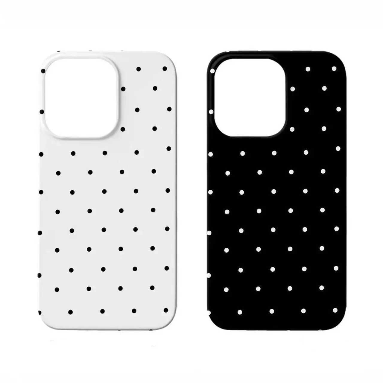 Capa de Celular Versátil Coreana Simples com Bolinhas Pretas e Brancas para iPhone 17 16 15 14 13 12 11 Pro XS Max 7 8 Plus Mini