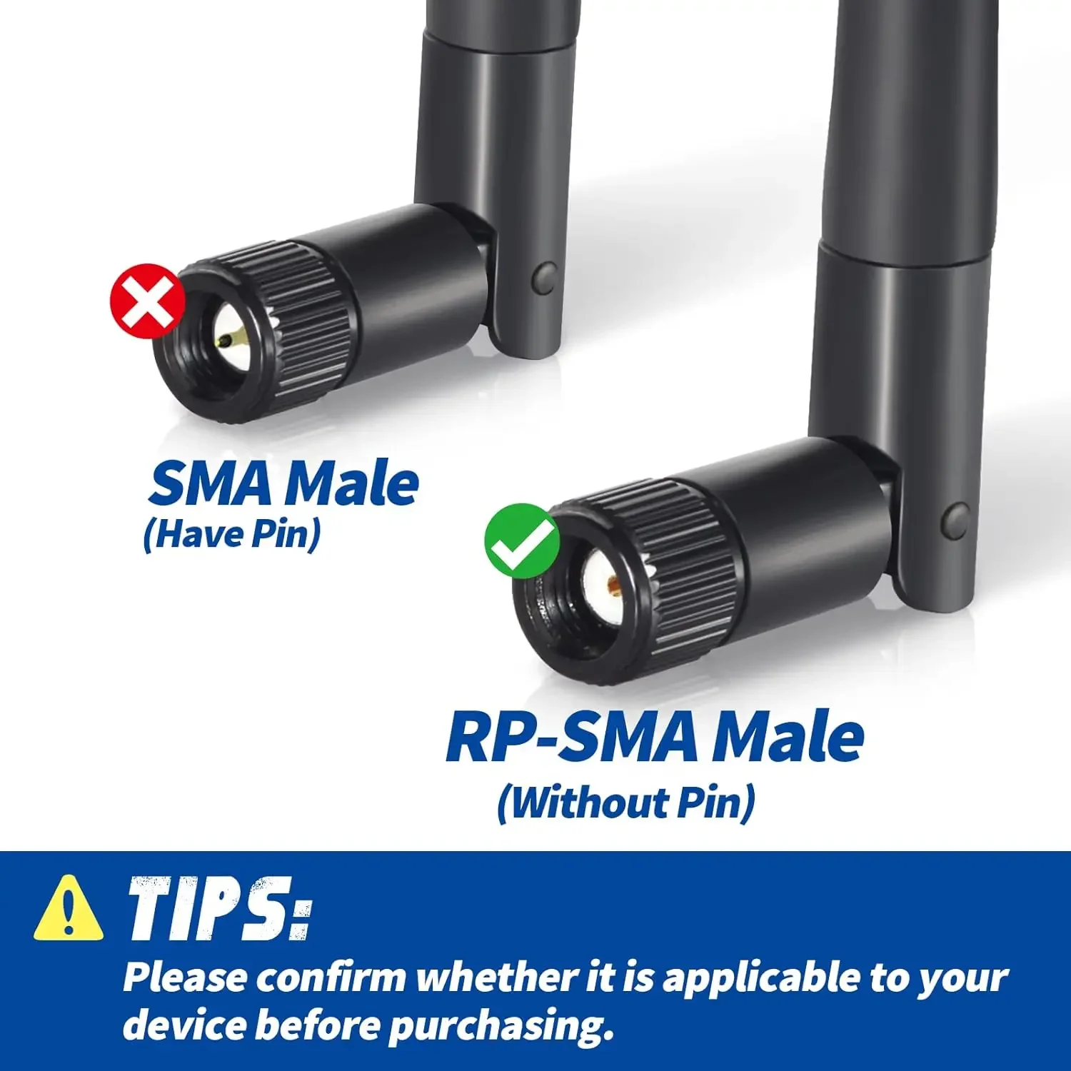2-PCS High Gain Dual-Band 2.4/5.8GHz WiFi Antenna with RP-SMA & SMA Male Connectors for Router/USB Adapter
