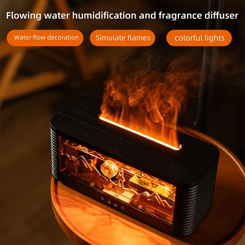 250ml Flame Aroma Diffuser Humidificador Difusor Ultrasonic Cool Mist Colorful Led Light Fire Flame Essential Oil Diffuser