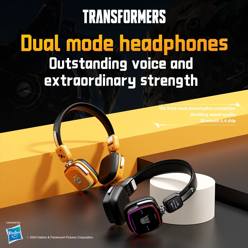 Transformers TF-G09 RGB Music Headphones Long Life Gaming Headset Bluetooth 5.4 Noise Canceling Low Latency Earphones