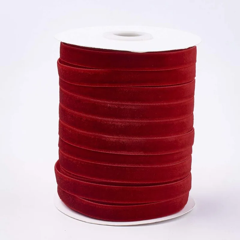 1Roll 50 Yards Red Single Face Velvet Ribbon for Christmas Halloween Wedding Wrapping Crafts Decoration Favors