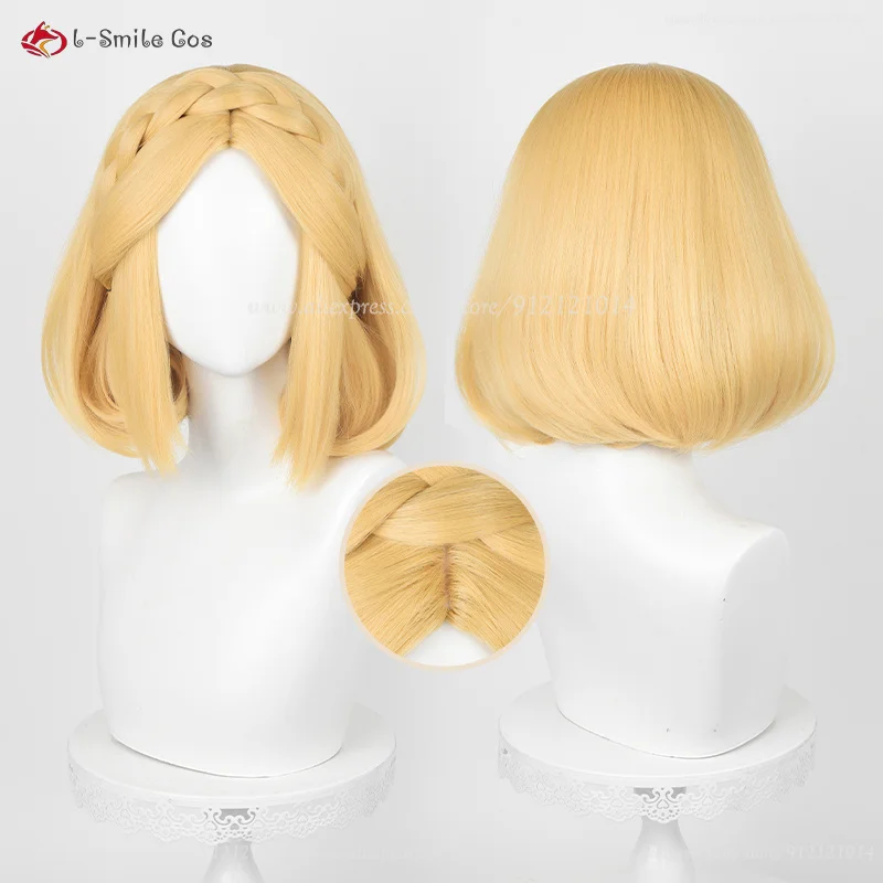 Peruca de Cosplay Anime Zelda Princess para mulheres, cabelo sintético resistente ao calor, amarelo dourado, pré-trança, boné, 35cm, 72cm