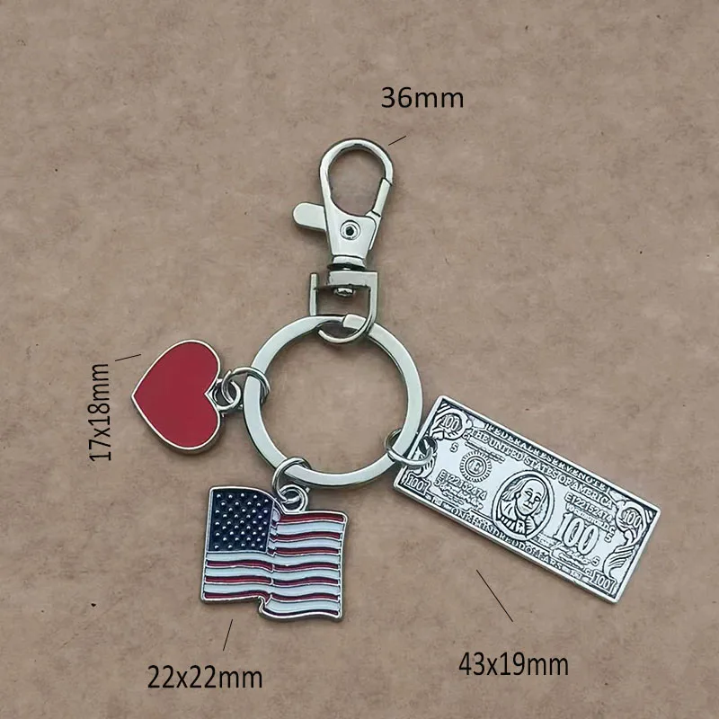 1 Piece Drop Oil Enamel Hearts American Flag Key Chain Zinc Alloy Dollar Coin Keychain