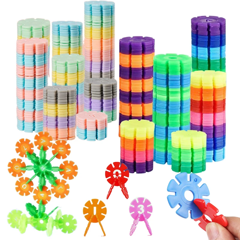 60~200pcs Snowflake Building Blocks Toys Children  DIY Construction Kindergarten Game Assembly Educational Toy for Kids Gift TMZ