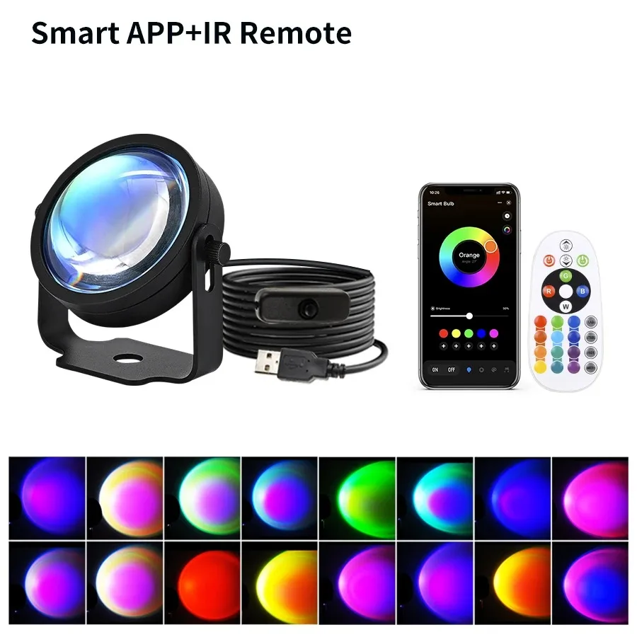 NONE Tuya Smart Led Sunset Projektor Lampe Smart Leben App IR Fernbedienung RGB Atmosphäre Scheinwerfer Nachtlicht für Party Fotografie 3