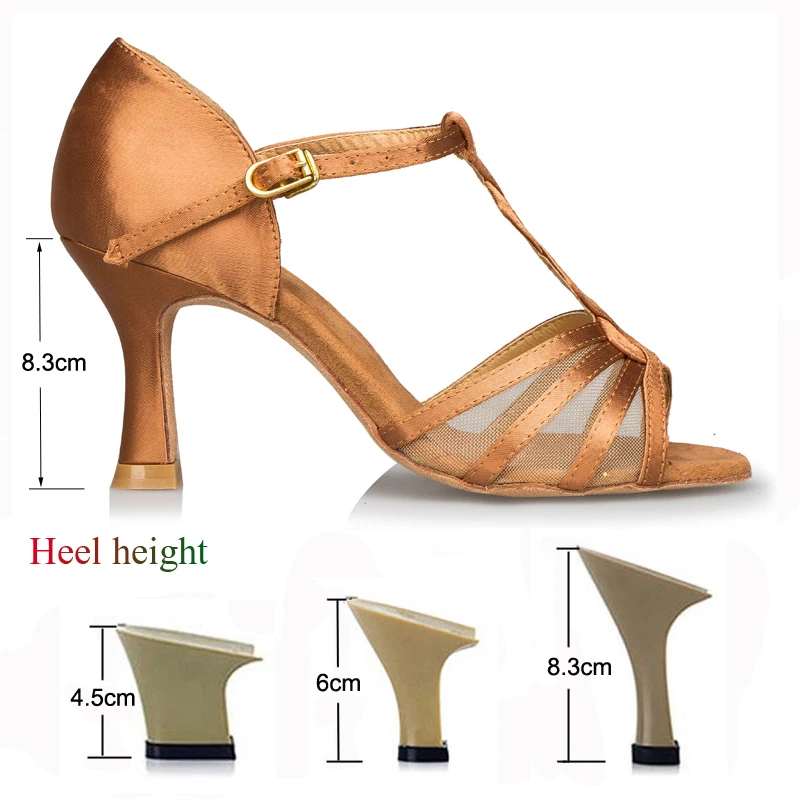 Summer Latin Dance Shoes Ladies Salsa Tango Ballroom Party Dancing Shoes Satin Bronze Girls High Heel Sandals Jazz Sneakers