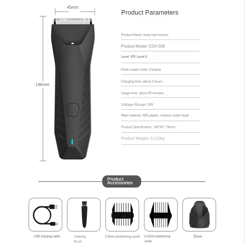 Cortadora de pelo eléctrica para hombres, afeitadora corporal, afeitadora de barba, afeitadora LED