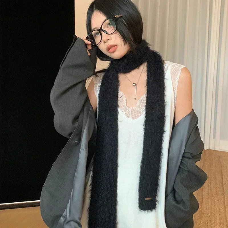 Korean Winter  Designer Runway  Thin Scarf Fashionable Plush Long  Scarf Women\'s Imitation Mink Fur Y2K Girl Scarf for Warm