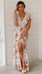 2024 cross-border new product summer casual hot-selling vacation printed dress sexy long dress women's clothing