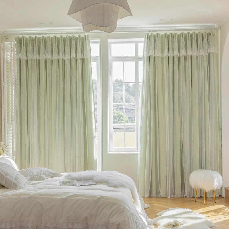 جديد الإنترنت المشاهير طبقة مزدوجة القماش الشاش قطعة واحدة تعتيم الدانتيل الأميرة غرفة نوم غرفة المعيشة ستارة نافذة الشاشة